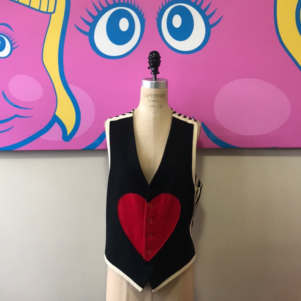 Moschino Cheap Chic Red Black Wool Heart Vest